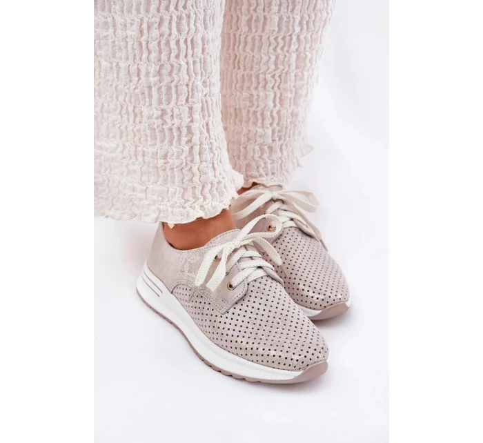 Dámské kožené lehké polobotky na platformě Artiker – béžovo/zlaté