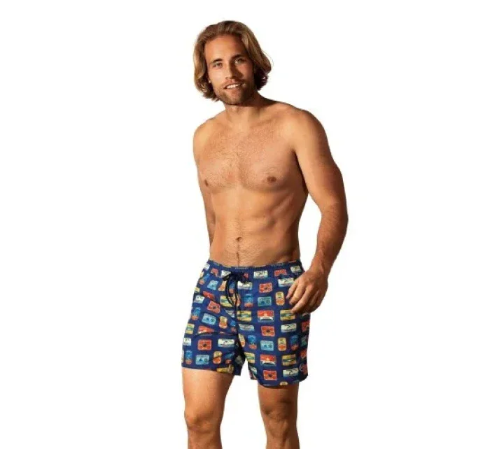 Pánské plavkové kraťasy Happy Shorts long SM29-48 Tmavě modrá mix - Self Pánské plavkové kraťasy Happy Shorts long SM29-48 Tmavě modrá mix - Self