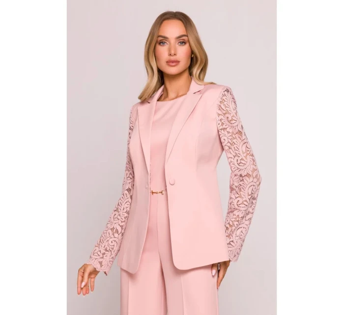 Dámské sako s krajkovými rukávy M865 Pudr růžová - MOE
