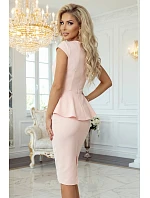 192-17 Elegantní semišové midi šaty s kosticí - pudrově růžové