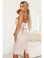 642-3 Korzetové tužkové midi šaty s páskem - béžové 642-3 Korzetové tužkové midi šaty s páskem - béžové
