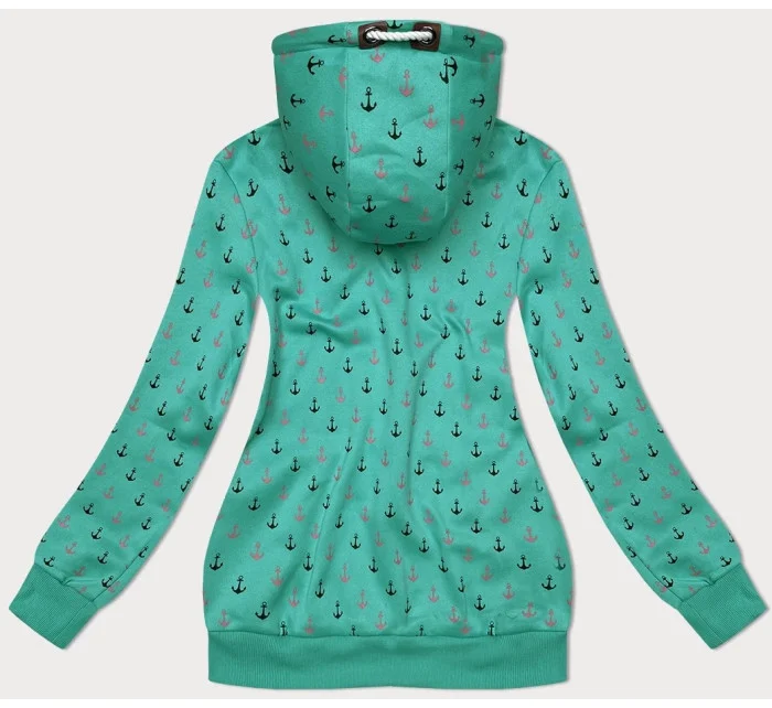 Zelená teplá rozepínací mikina se vzorem kotev (2307)