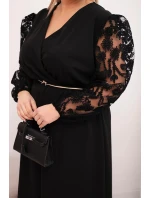 Dámská plus size šaty z viskózy s překládaným výstřihem černá Dámská plus size šaty z viskózy s překládaným výstřihem černá