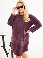 Dámské šaty Plus Size manšestrové s volným střihem fialová tmavá