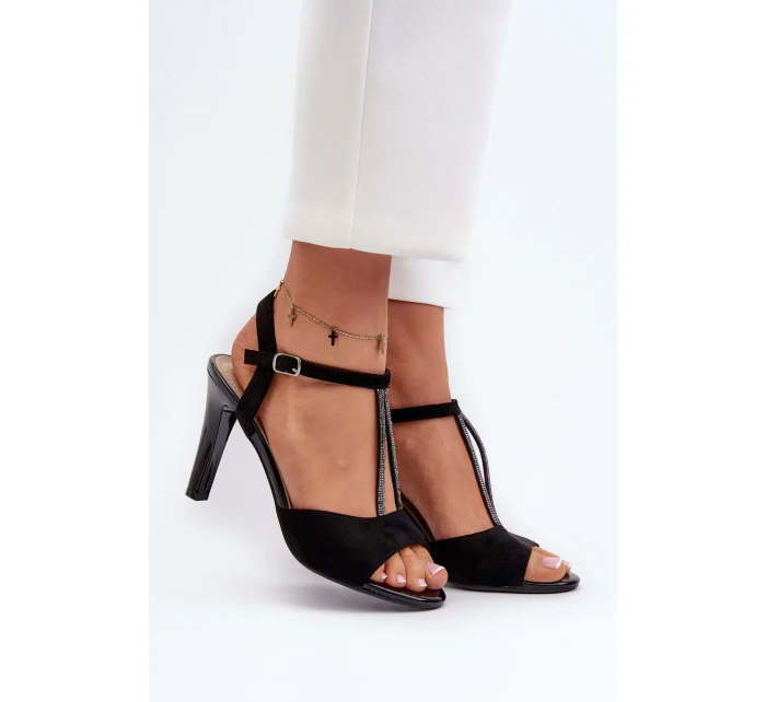 Dámské sandály na vysokém podpatku se zdobenými pásky Sergio Leone Black Dámské sandály na vysokém podpatku se zdobenými pásky Sergio Leone Black