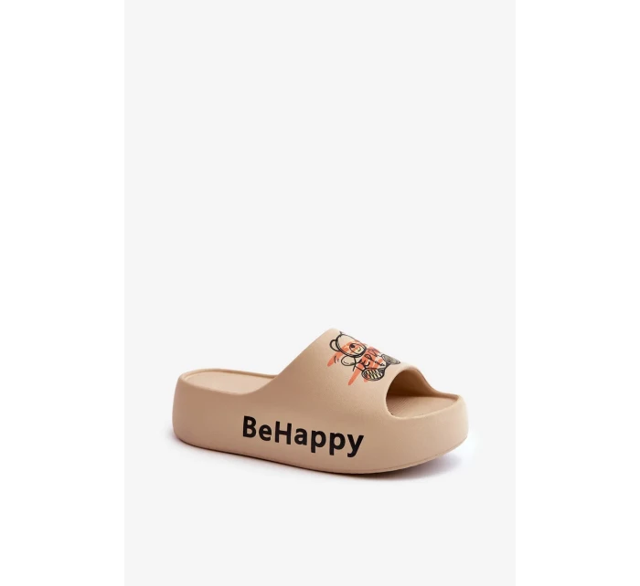 Lehké dámské pantofle na silné podrážce s medvídkem pěna tmavě béžová Serefina