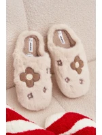 Dámské chlupaté papuče s květinami – béžové Selinne Dámské chlupaté papuče s květinami – béžové Selinne