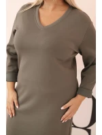 Dámská model 21884509 Plus Size máslová s výstřihem do V a rukávem khaki - K-Fashion