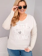Dámská blůza Plus Size s potiskem Love You More béžová