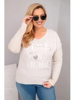 Dámská blůza Plus Size s potiskem Love You More béžová