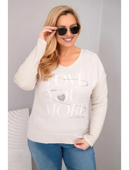 Dámská blůza Plus Size s potiskem Love You More béžová