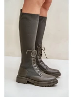 Návratové kozačky se svrškem z punčochy Ciemnozielone Iranel