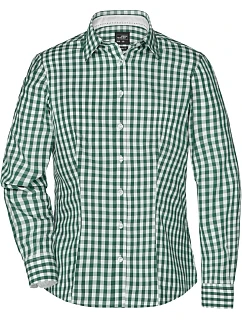 Daiber JN 616 Popelínová kostkovaná halenka s dl. rukávem 02.0616 forest green/white