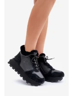 Kožené Sneakersy Kotníkové Dámské S Kožíškem Na Platformě Big Star model 21680223 Černé - Big Star Shoes Kožené Sneakersy Kotníkové Dámské S Kožíškem Na Platformě Big Star model 21680223 Černé - Big Star Shoes