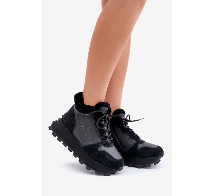 Kožené Sneakersy Kotníkové Dámské S Kožíškem Na Platformě Big Star model 21680223 Černé - Big Star Shoes Kožené Sneakersy Kotníkové Dámské S Kožíškem Na Platformě Big Star model 21680223 Černé - Big Star Shoes