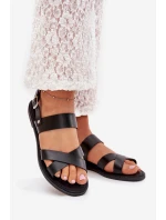 Ploché Dámské Sandály Z Eko Kůže Černé Kalira Ploché Dámské Sandály Z Eko Kůže Černé Kalira
