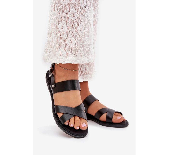 Ploché Dámské Sandály Z Eko Kůže Černé Kalira Ploché Dámské Sandály Z Eko Kůže Černé Kalira