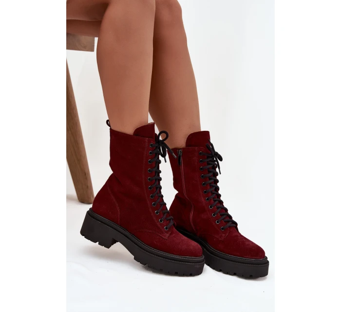 Dámské workery z pravé kůže s  bordó model 21712894 - Zazoo
