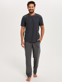 Pánské pyžamo Abel, krátký rukáv, dlouhé nohavice - grafit/potisk