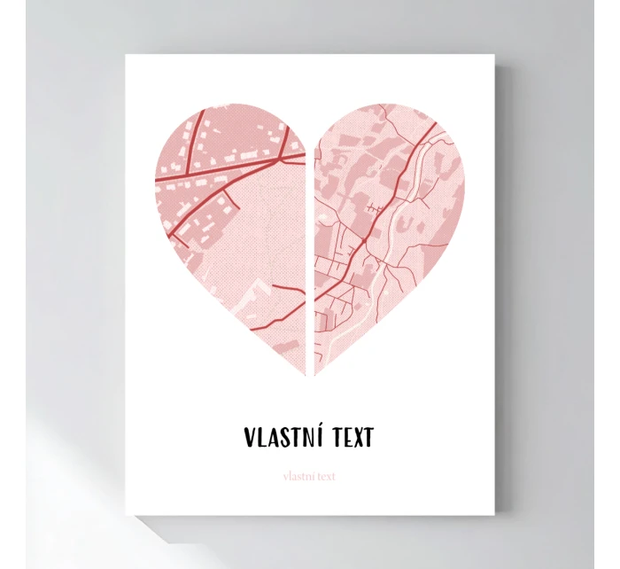 Personalizovaný magický fotoobraz v rámu - 40x50 - dvě mapy jako srdce