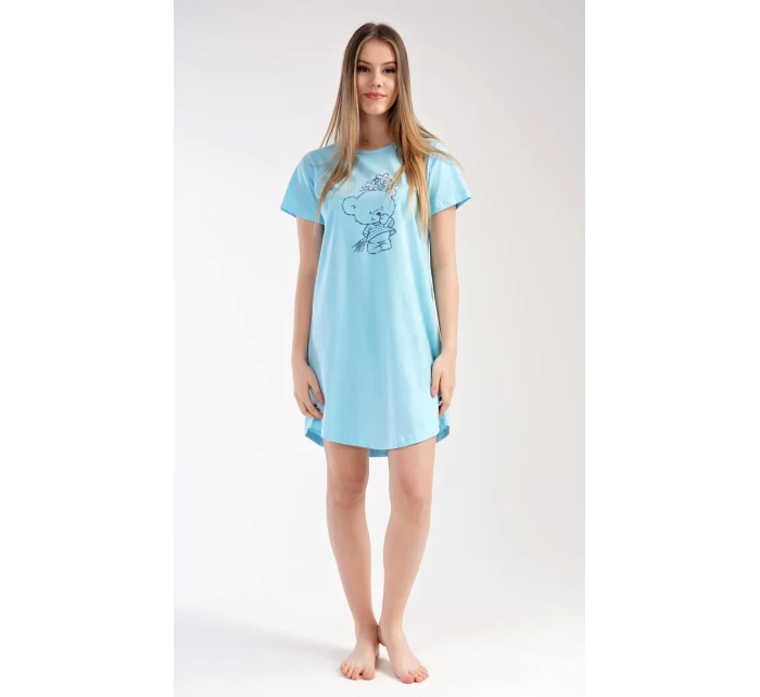 Dámská noční košile s krátkým rukávem Méďa s kytkou
