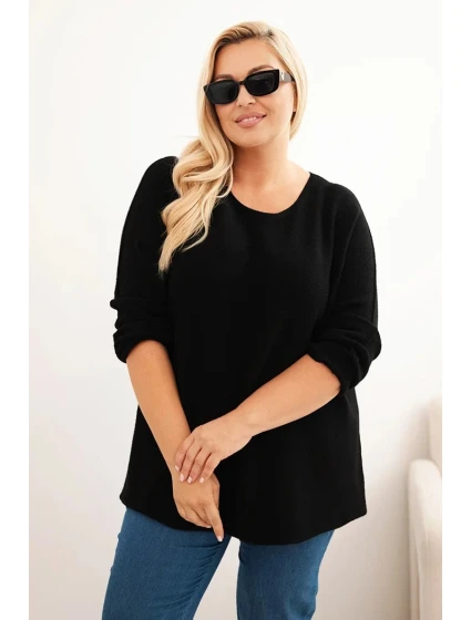 Dámský svetr plus size s lodičkovým výstřihem černý
