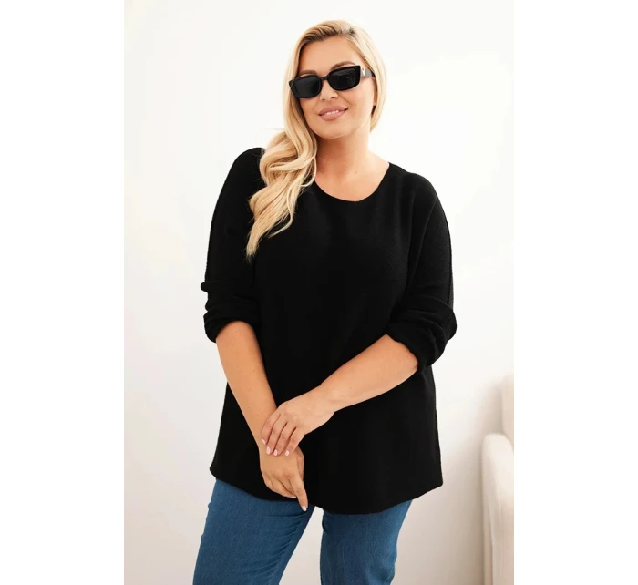 Dámský svetr plus size s lodičkovým výstřihem černý