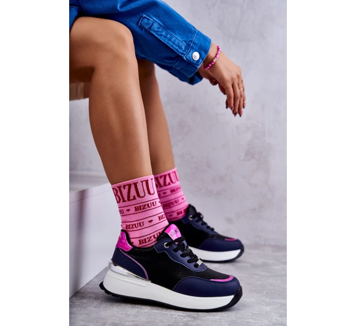 Dámská sportovní obuv na klínku GOE KK2N4081 černé a Námořnická modrá Dámská sportovní obuv na klínku GOE KK2N4081 černé a Námořnická modrá