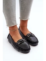 Dámské kožené mokasíny s ozdobou Černé S.Barski LR339