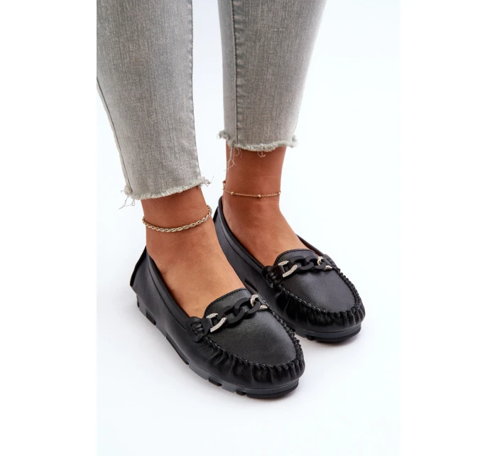 Dámské kožené mokasíny s ozdobou Černé S.Barski LR339