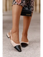 Lakované baleríny na nízkém podpatku s otevřenou patou béžové model 21670615 - Boto