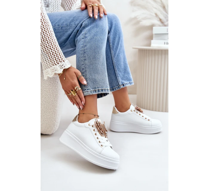 Dámské Tenisky Na Platformě S Motýlem Bílá-Zlatá Naritevia