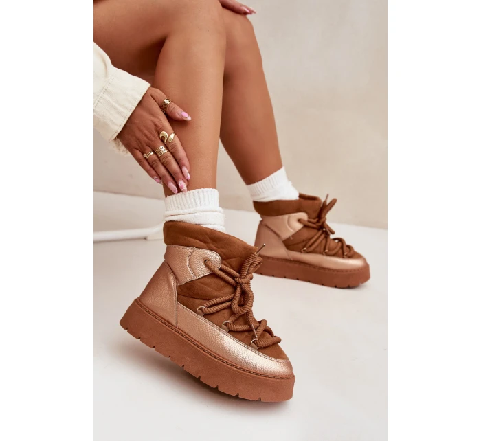 Nízké dámské sněhule s teplým kožíškem a silným šněrováním Camel Xarina Nízké dámské sněhule s teplým kožíškem a silným šněrováním Camel Xarina