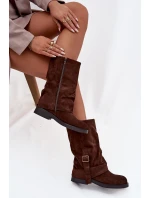 Dámské kozačky s svrškem do  s přezkou hnědé model 21715252 - Boto