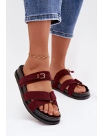 Dámské pantofle s pásky a zlatým přezkou Bordó Selorina Dámské pantofle s pásky a zlatým přezkou Bordó Selorina