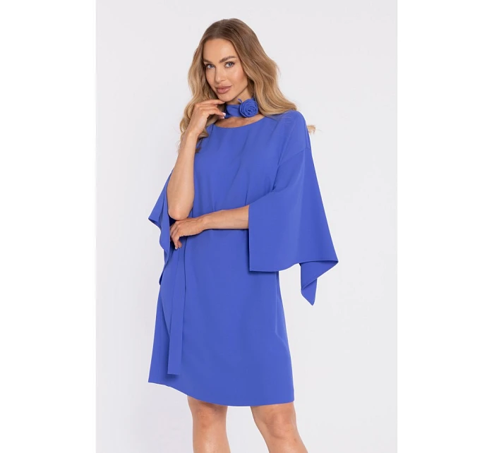 model 22040615 Šaty s ozdobnými širokými rukávy modré - Moe