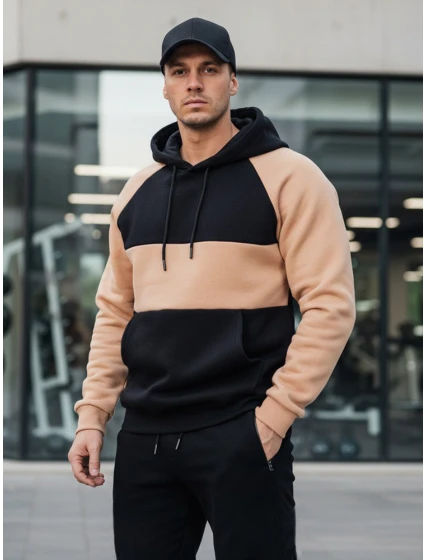 Pánská velbloudí a černá pruhovaná mikina s kapucí Dstreet model 21986001 - FashionStreet