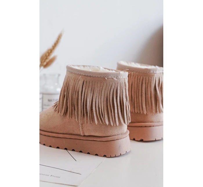 Ocieplené Botky Sněžky Dětské Se Zdobnými Frézami Bežové Nimia