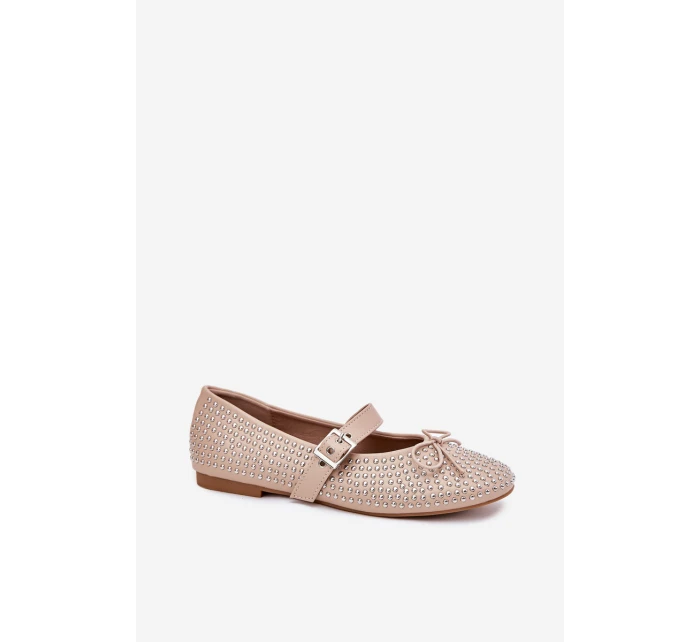 Zdobené baleríny s mašlí a páskem béžové model 21699662 - Boto Zdobené baleríny s mašlí a páskem béžové model 21699662 - Boto