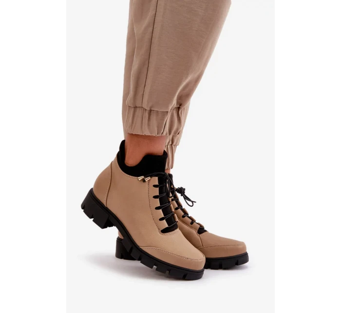 Nízké Dámské Kotníkové Boty Zateplené Z Eko Kůže Béžové Erisabelle Nízké Dámské Kotníkové Boty Zateplené Z Eko Kůže Béžové Erisabelle