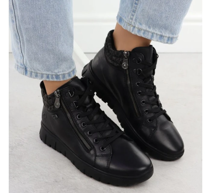 Černé dámské kožené nepromokavé boty Rieker N1305-00 Černé dámské kožené nepromokavé boty Rieker N1305-00