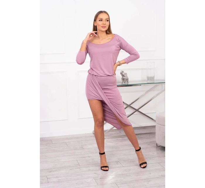 Asymetrické šaty s 3/4 rukávy, tmavě růžové Asymetrické šaty s 3/4 rukávy, tmavě růžové