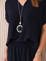 Komplet s náhrdelníkem halenka + kalhoty námořnická modř