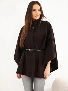 Dámské pončo s páskem a vysokým límcem model 22366866 hnědá - K-Fashion