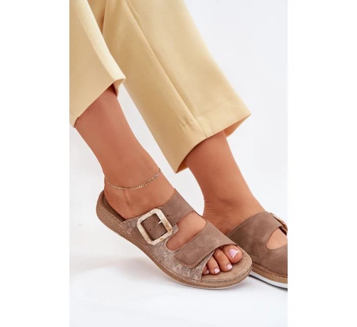 Dámské Pantofle S Přezkou A Suchým Zipperem Hnědé INBLU MK000013