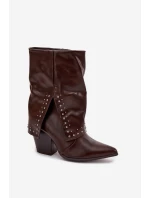 Kovbojky s otočeným límcem a zdobením Vyhřívané hnědé Inessia