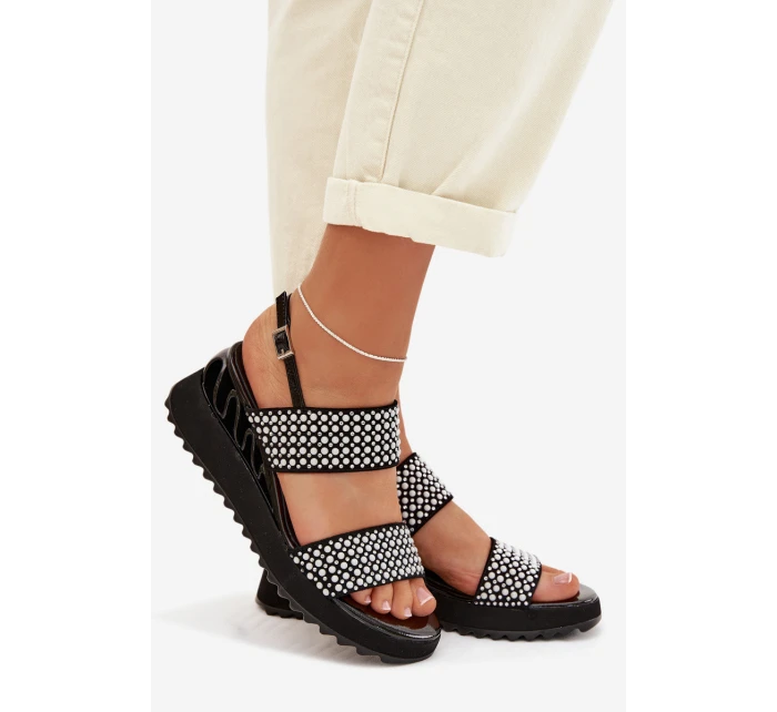 Kožené semišové sandály s ozdobou D&A model 22028024 černé - S.Barski