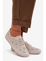 Kožené Ažurové Dámské Polobotky model 22101360 Béžové - S.Barski Kožené Ažurové Dámské Polobotky model 22101360 Béžové - S.Barski