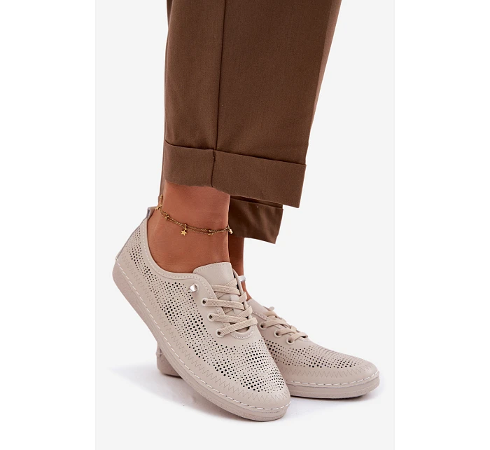 Kožené Ažurové Dámské Polobotky model 22101360 Béžové - S.Barski Kožené Ažurové Dámské Polobotky model 22101360 Béžové - S.Barski