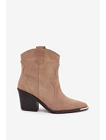 Kožené semišové kožené kozačky na podpatku s izolací Khaki model 22320935 - Boto Kožené semišové kožené kozačky na podpatku s izolací Khaki model 22320935 - Boto